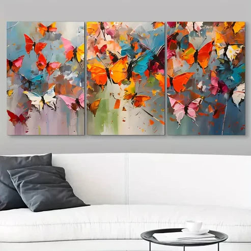 3pcs Colorful Abstract Butterfly Painting Wall Art Set Canvas Framed 60X90cm - High Quality Print 100% Australian Made Wall Canvas Ready to Hang