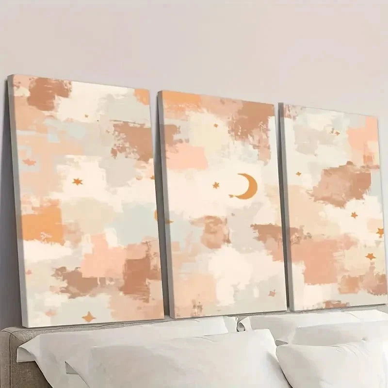 3pcs Abstract Creamy Beige Pastel Wall Art Set Canvas Framed 50x70cm - High Quality Print 100% Australian Made Wall Canvas Ready to Hang