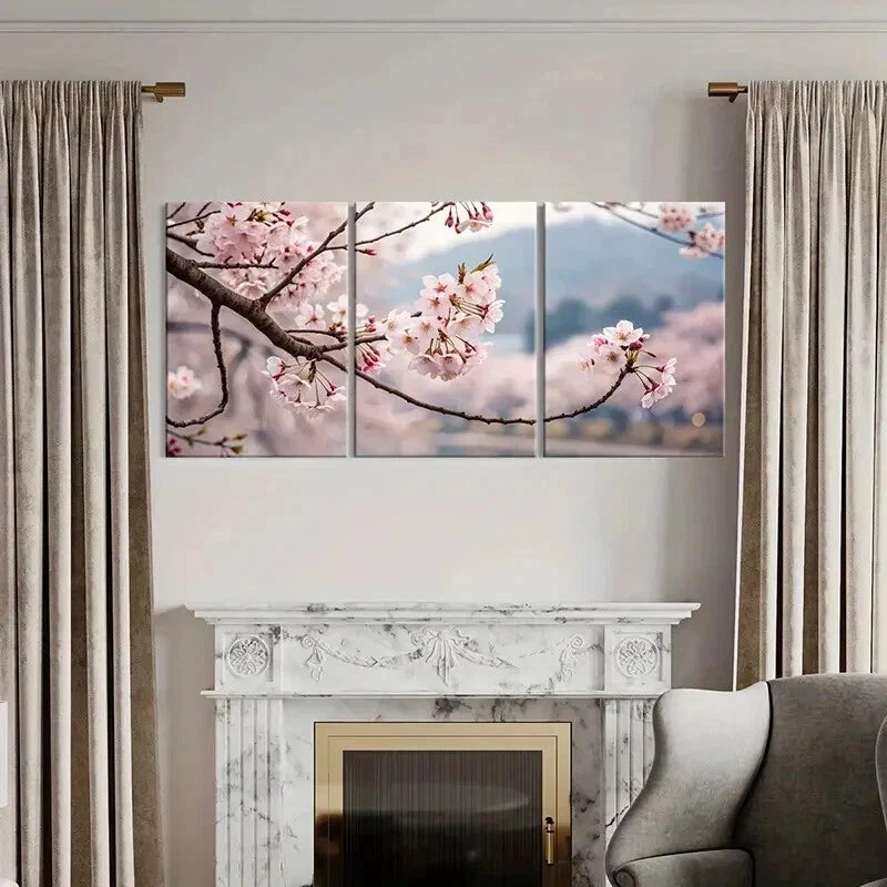 3pcs Sakura Cherry Blossom Tree Branch & Flowers Wall Art Set Canvas Framed 40x60cm - High Quality Print 100% Australian Made Wall Canvas Ready to Hang