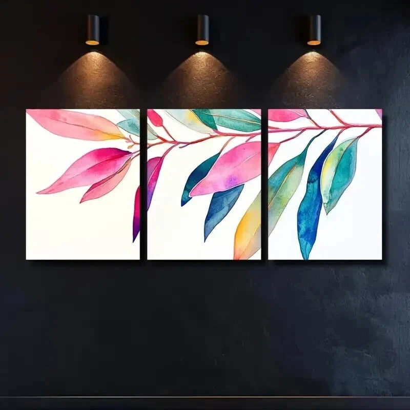 3pcs Summer Rainbow Eucalyptus Ink Sketching Wall Art Set Canvas Framed 40x60cm - High Quality Print 100% Australian Made Wall Canvas Ready to Hang