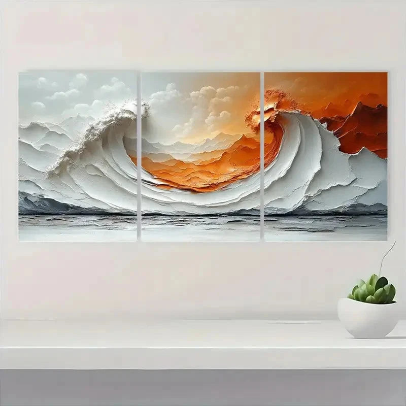 3pcs Abstract Wave Brown Texture Minimalist ty Wall Art Set Canvas Framed 50x70cm - High Quality Print 100% Australian Made Wall Canvas Ready to Hang