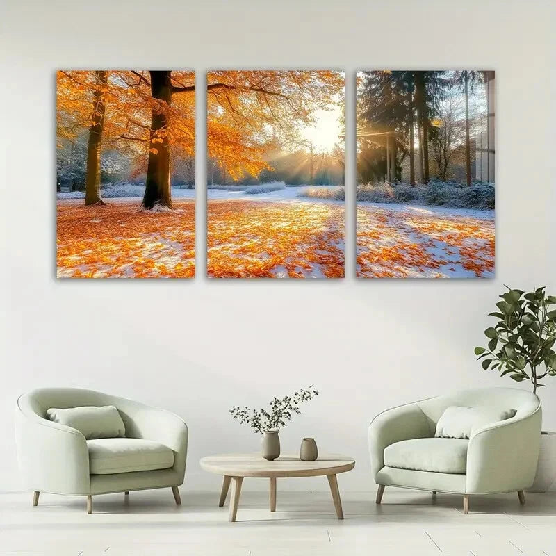 3pcs Sunset Forest Stunning Autumn Metal Print Ready to Hang Art