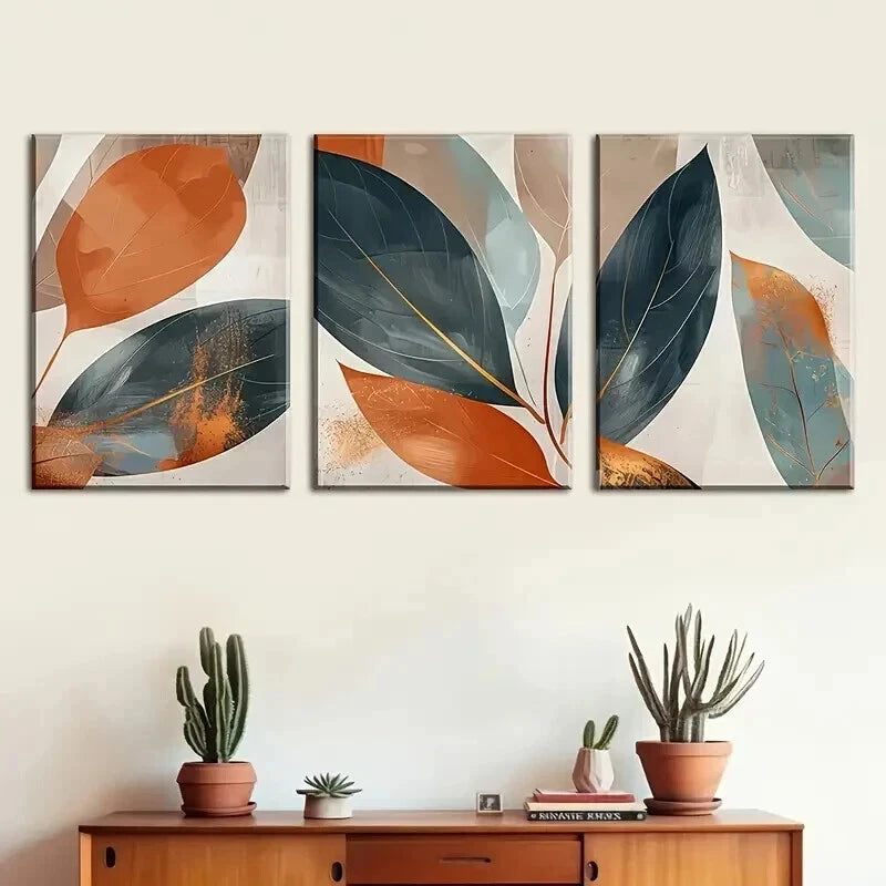3pcs Stylish Abstract Leaf Printing Wall Art Set Canvas Framed 40x60cm - High Quality Print 100% Australian Made Wall Canvas Ready to Hang