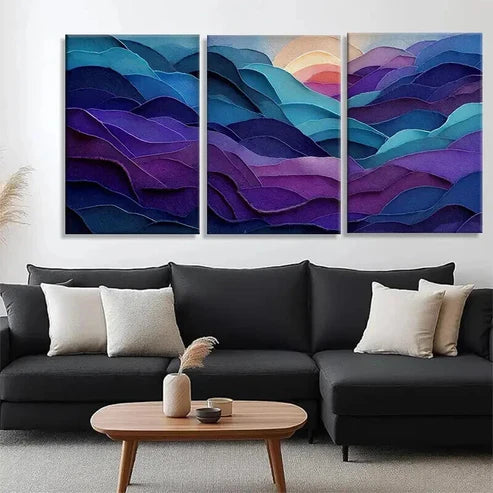 3pcs Elegant Purple and Teal Layered Perfect Wall Art Set Canvas Unframed - High Quality Print 100% Australian Made Wall Canvas