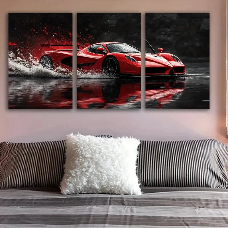3pcs Modern Ferrari Sport Car Minimalist Posters Wall Art Set Canvas Framed 50x70cm - High Quality Print 100% Australian Made Wall Canvas Ready to Hang