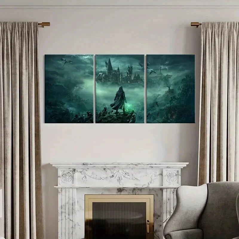 3pcs Fantasy Creatures & Magic Castle Wall Art Set Canvas Framed 40x60cm - High Quality Print 100% Australian Made Wall Canvas Ready to Hang