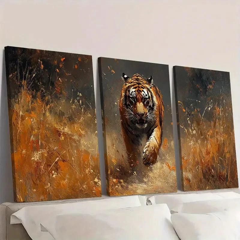 3pcs Majestic Tiger Natural Wildlife Animal Wall Art Set Canvas Framed 50x70cm - High Quality Print 100% Australian Made Wall Canvas Ready to Hang