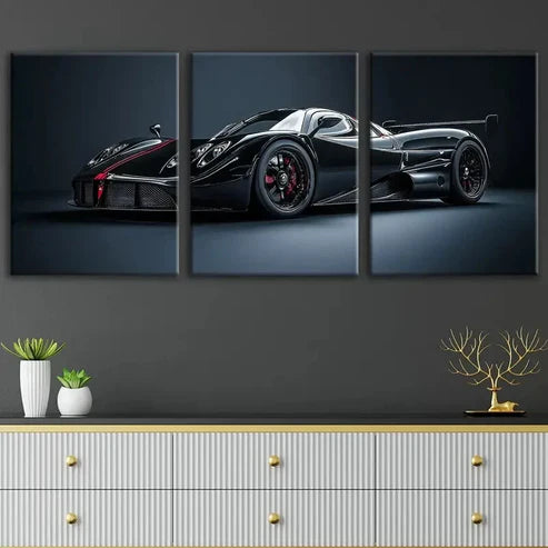 3pcs Abstract Black Cool Sports Car Racing Car Wall Art Set Canvas Unframed - High Quality Print 100% Australian Made Wall Canvas