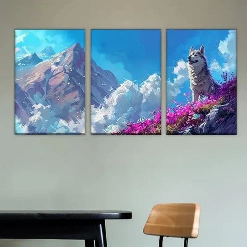 3pcs laptop with wolf Wall Art Set Canvas Unframed - High Quality Print 100% Australian Made Wall Canvas