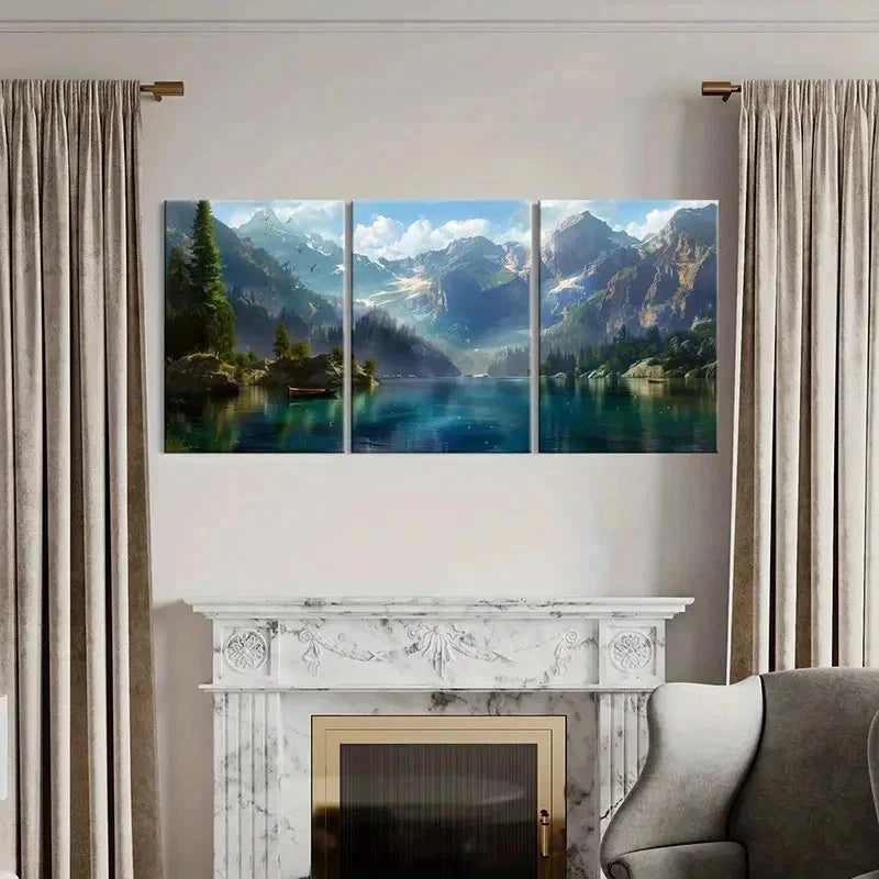 3pcs Natural Landscape Art Mountain Lake Wall Art Set Canvas Framed 40x60cm - High Quality Print 100% Australian Made Wall Canvas Ready to Hang
