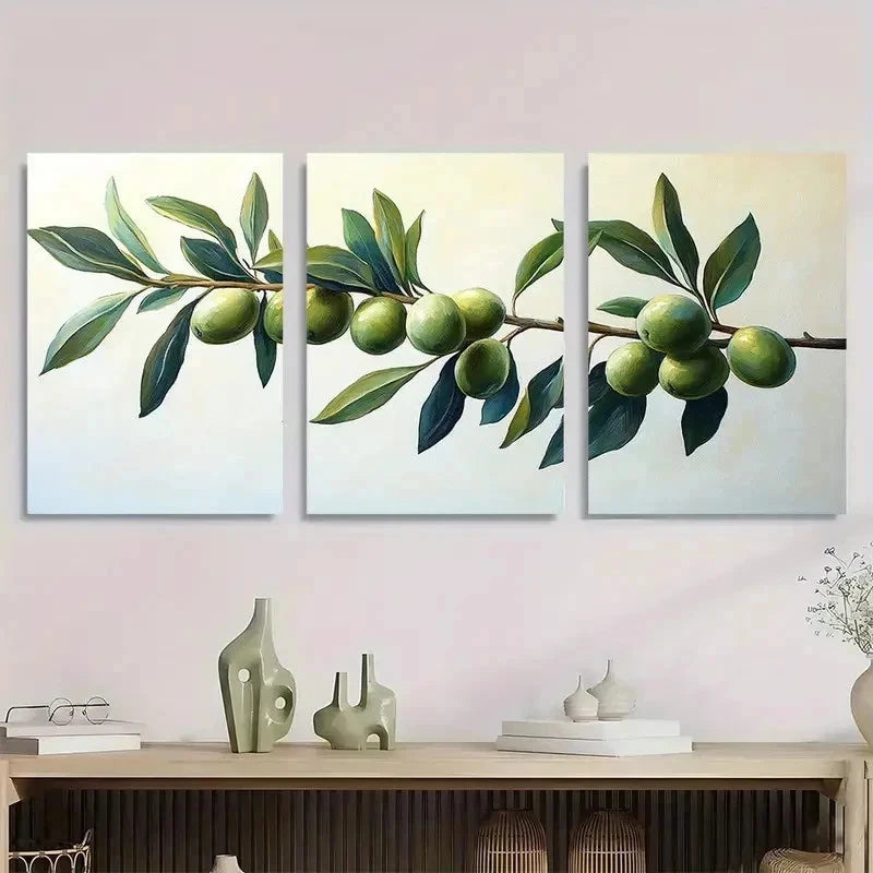 3pcs Olive Branch Tree Botanical Perfect Wall Art Set Canvas Framed 40x60cm - High Quality Print 100% Australian Made Wall Canvas Ready to Hang