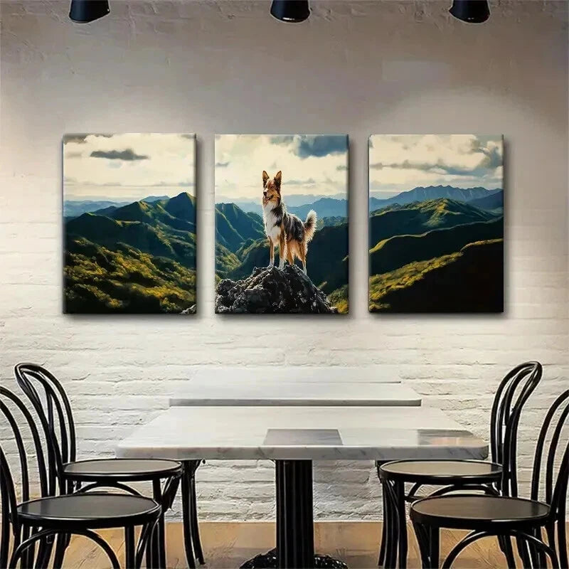 3pcs Majestic Dog Mountain Landscape Perfect Wall Art Set Canvas Framed 40x60cm - High Quality Print 100% Australian Made Wall Canvas Ready to Hang