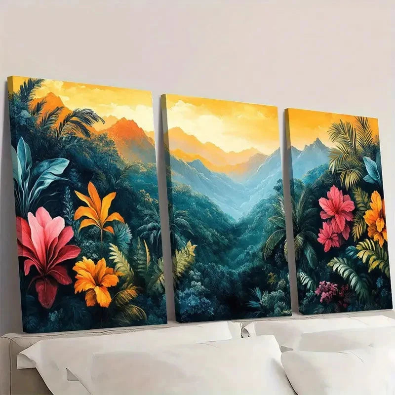 3pcs Bohemian Style Tropical Jungle Abstract Wall Art Set Canvas Framed 40x60cm - High Quality Print 100% Australian Made Wall Canvas Ready to Hang