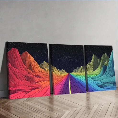 3pcs Rainbow-Colored Path in the Sky Wall Art Set Canvas Unframed – High Quality Print 100% Australian Made Wall Canvas
