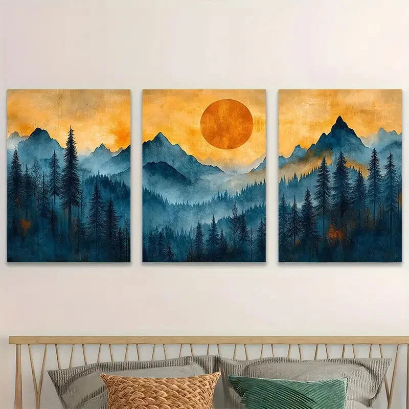 3pcs Mountain Minimalist Forest Abstract Perfect Wall Art Set Canvas Framed 40x60cm - High Quality Print 100% Australian Made Wall Canvas Ready to Hang