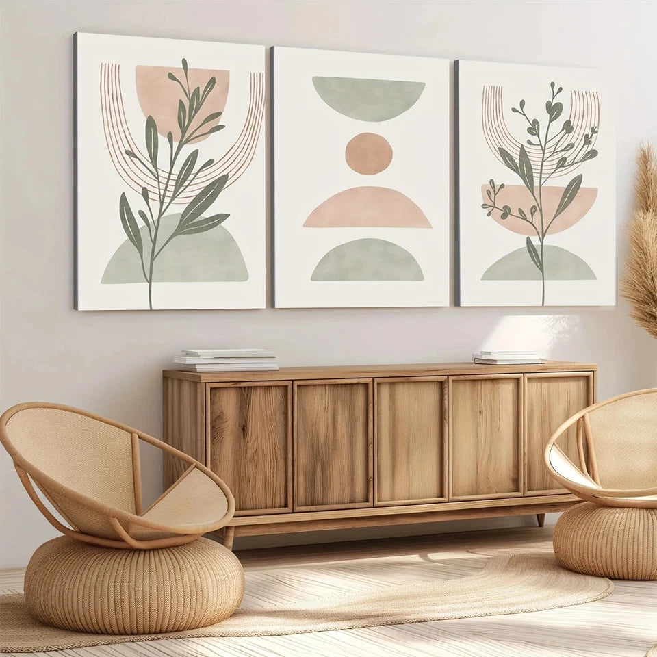 3pcs Sage Green Modern Abstract Blush Pink Green Wall Art Set Canvas Framed 40x60cm - High Quality Print 100% Australian Made Wall Canvas Ready to Hang