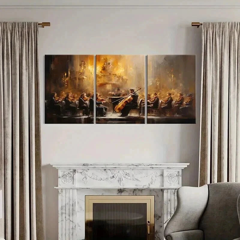 3pcs Symphony Orchestra Performance Wall Art Set Canvas Framed 40x60cm - High Quality Print 100% Australian Made Wall Canvas Ready to Hang