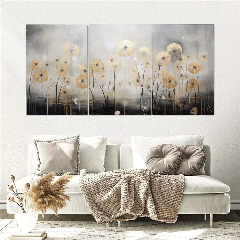 3pcs Modern Vertical Dandelion Flowers Paint Wall Art Set Canvas Framed 60x90cm - High Quality Print 100% Australian Made Wall Canvas Ready to Hang