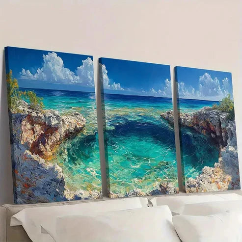 3pcs Blue Hole Belize Painting Caribbean BH Wall Art Set Canvas Unframed - High Quality Print 100% Australian Made Wall Canvas
