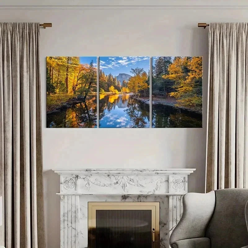 3pcs Forest Woods & Lake Modern Wall Art Set Canvas Framed 40x60cm - High Quality Print 100% Australian Made Wall Canvas Ready to Hang
