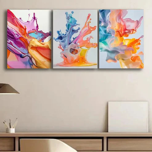 3pcs Colorful Splashes Design Modern Perfect Wall Art Set Canvas Unframed - High Quality Print 100% Australian Made Wall Canvas