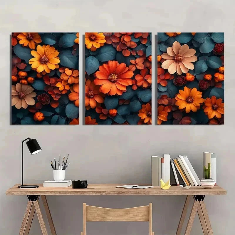 3pcs Fall Flower Nature Colorful Perfect Wall Art Set Canvas Framed 40x60cm - High Quality Print 100% Australian Made Wall Canvas Ready to Hang