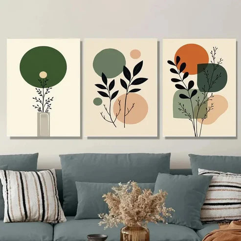 3pcs Modern Abstract Botanical Minimalist Plant Wall Art Set Canvas Unframed - High Quality Print 100% Australian Made Wall Canvas