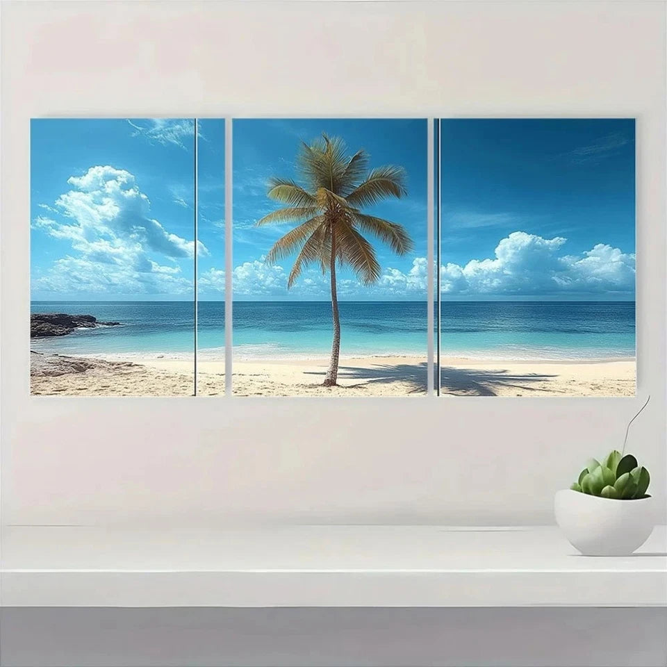 3pcs Coastal Pine Beach Serene Ocean & Sky Wall Art Set Canvas Framed 40x60cm - High Quality Print 100% Australian Made Wall Canvas Ready to Hang