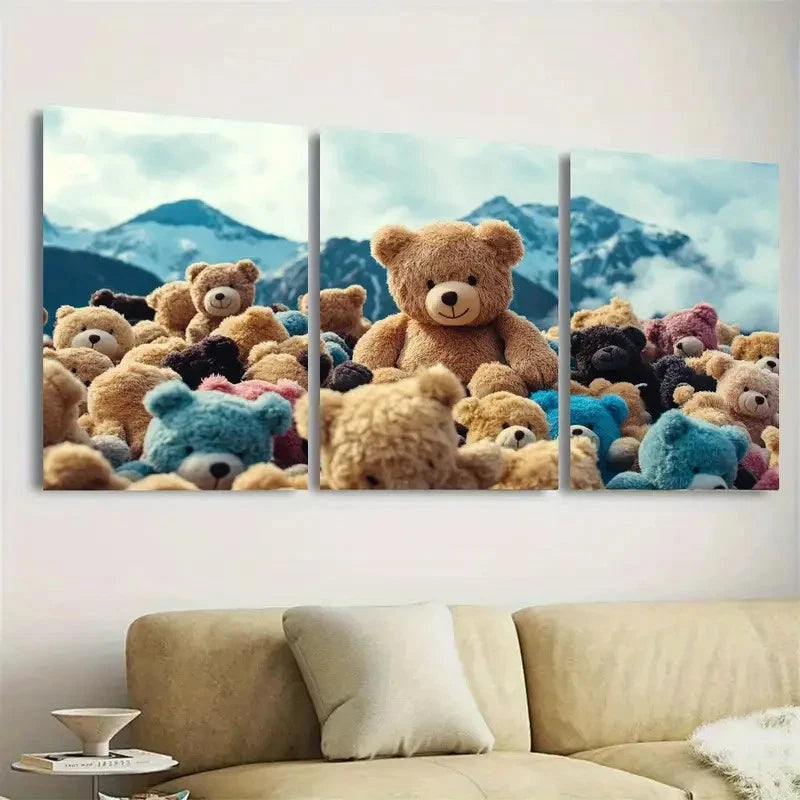 3pcs Teddy Bear Mountain Wall Art Set Canvas Framed 40x60cm - High Quality Print 100% Australian Made Wall Canvas Ready to Hang