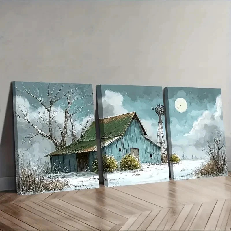 3pcs Winter Landscape With Snow Covered Wall Art Set Canvas Framed 50x70cm - High Quality Print 100% Australian Made Wall Canvas Ready to Hang