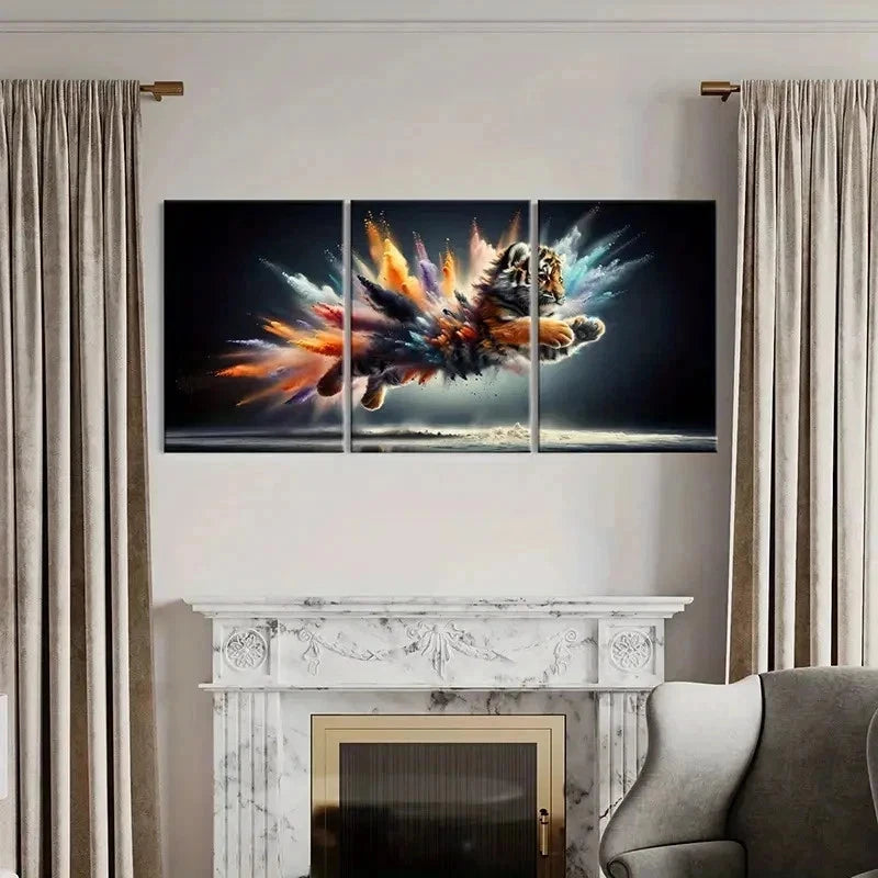 3pcs Fantasy Animal Art Splash Ink Style Tiger Wall Art Set Canvas Framed 40x60cm - High Quality Print 100% Australian Made Wall Canvas Ready to Hang