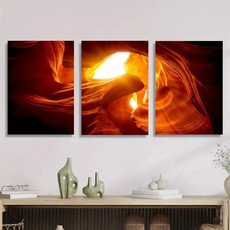 3pcs Antelope Canyon Cave Orange Vibrant Perfect Wall Art Set Canvas Framed 40x60cm - High Quality Print 100% Australian Made Wall Canvas Ready to Hang