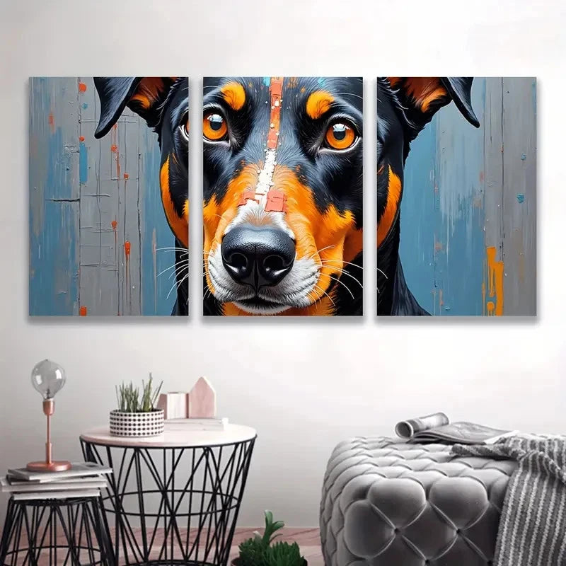 3pcs Doberman Dog Paintings Wall Art Set Canvas Framed 40x60cm - High Quality Print 100% Australian Made Wall Canvas Ready to Hang