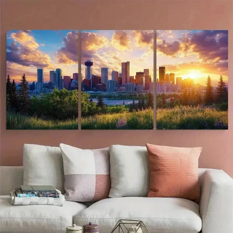 3pcs Calgary Canada Canadian Skyline Perfect Wall Art Set Canvas Framed 60x90cm - High Quality Print 100% Australian Made Wall Canvas Ready to Hang
