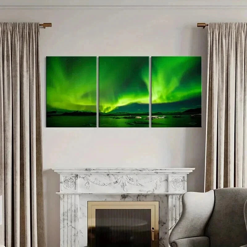 3pcs Northern Lights Aurora Modern Wall Art Set Canvas Framed 40x60cm - High Quality Print 100% Australian Made Wall Canvas Ready to Hang