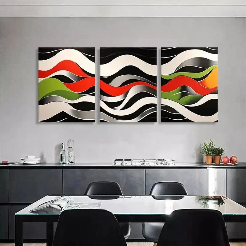 3pcs Modern Abstract Wave Geometric Perfect Wall Art Set Canvas Framed 40x60cm - High Quality Print 100% Australian Made Wall Canvas Ready to Hang