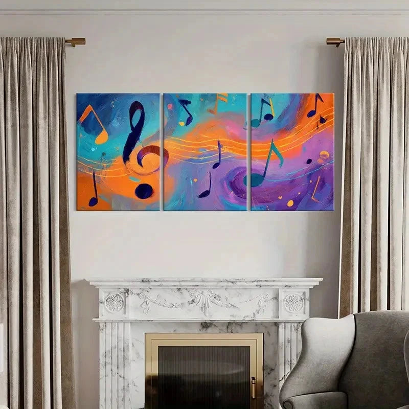 3pcs Abstract Music Notes Art, Colorful Swirls Wall Art Set Canvas Framed 50x70cm - High Quality Print 100% Australian Made Wall Canvas Ready to Hang
