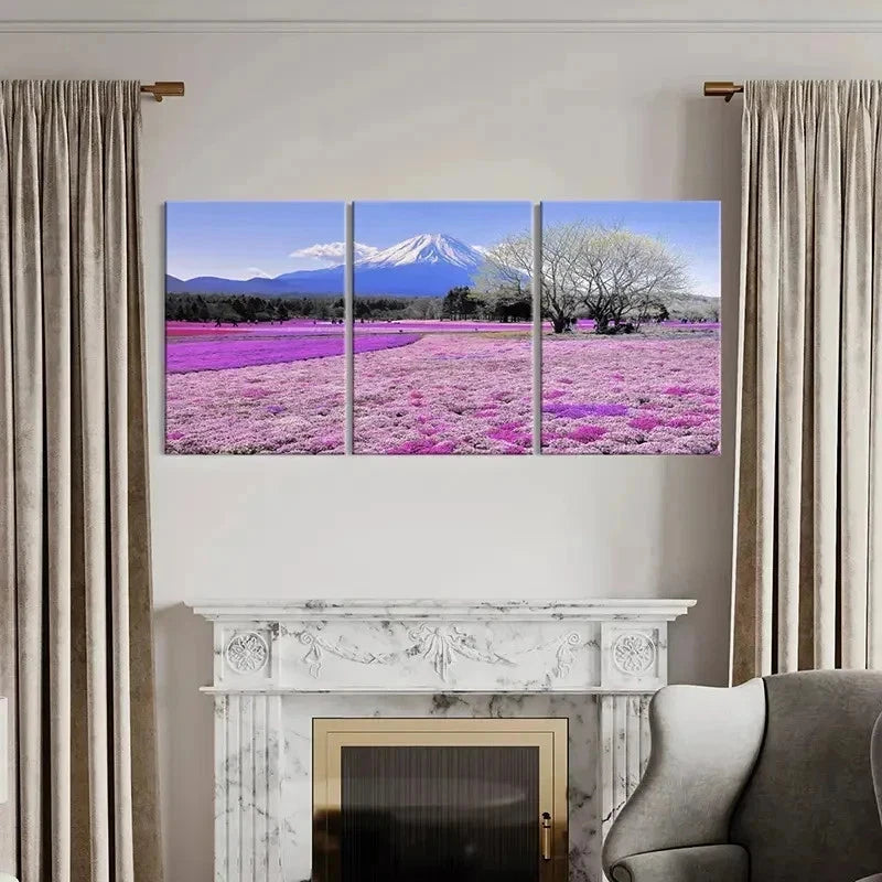 3pcs Mount Fuji & Flower Fields Landscape Wall Art Set Canvas Framed 40x60cm - High Quality Print 100% Australian Made Wall Canvas Ready to Hang