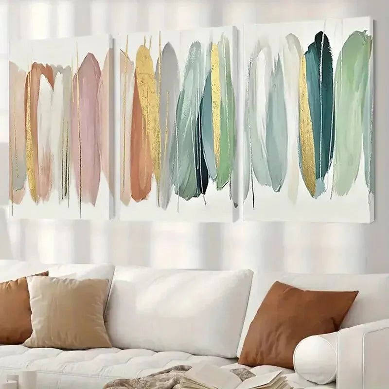 3pcs Modern Abstract Colorful Banana Leaves Wall Art Set Canvas Framed 50x70cm - High Quality Print 100% Australian Made Wall Canvas Ready to Hang - Bella Home Decor