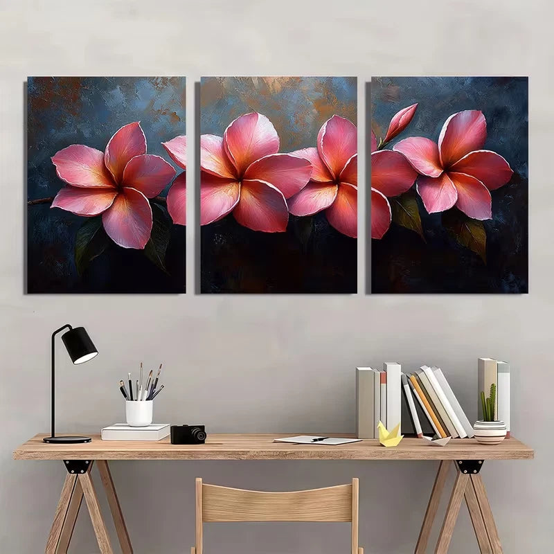 3pcs Pink Plumeria Flower Art Nature Wall Art Set Canvas Framed 60x90cm - High Quality Print 100% Australian Made Wall Canvas Ready to Hang