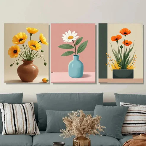 3pcs Vibrant Flower Paintings modern Floral Wall Art Set Canvas Unframed - High Quality Print 100% Australian Made Wall Canvas