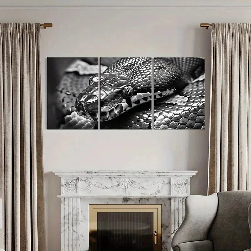 3pcs Black And White Abstract Snake Art Wall Art Set Canvas Framed 60x90cm - High Quality Print 100% Australian Made Wall Canvas Ready to Hang