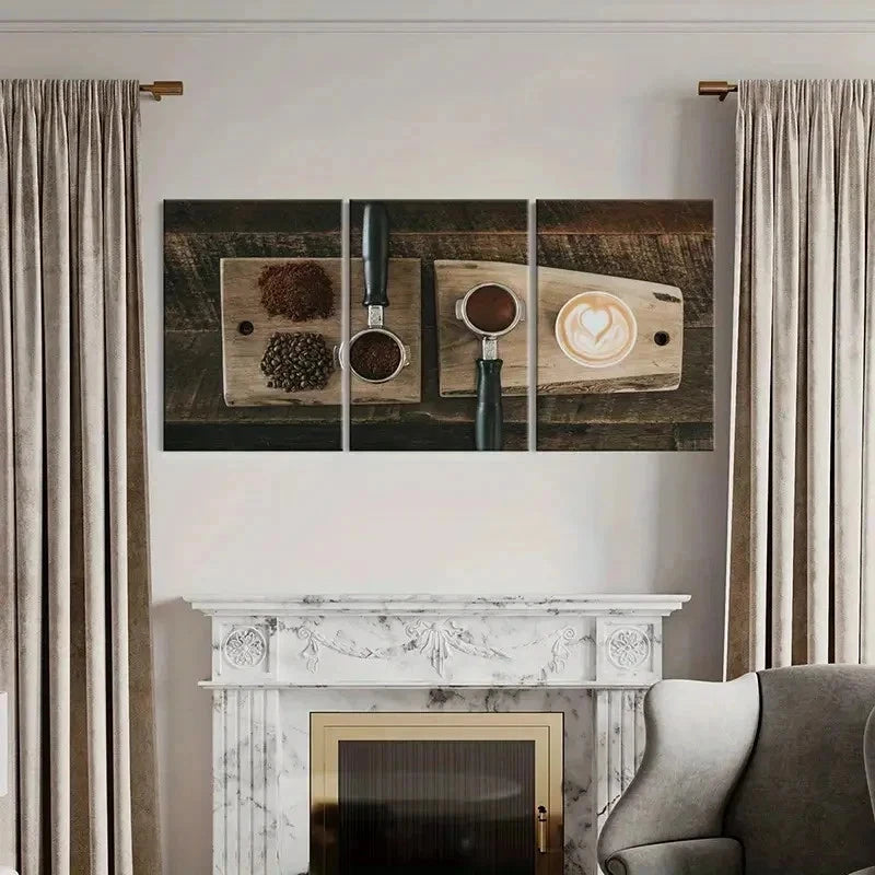 3pcs Coffee Latte Art & Coffee Beans Wall Art Set Canvas Framed 40x60cm - High Quality Print 100% Australian Made Wall Canvas Ready to Hang