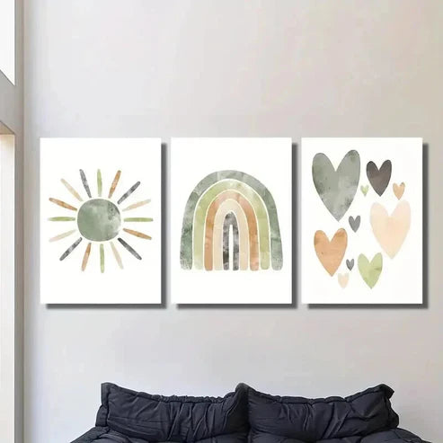 3pcs Bohemian Neutral Sun Rainbow Wall Art Set Canvas Unframed - High Quality Print 100% Australian Made Wall Canvas