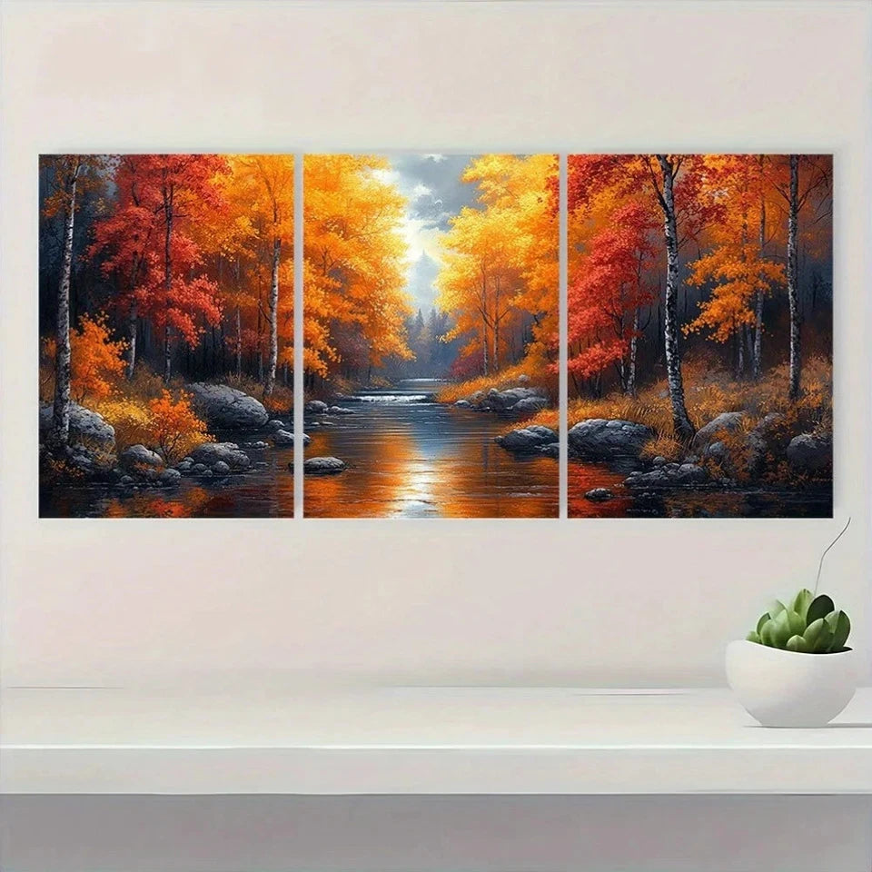 3pcs Vibrant Forest Stream Colorful Floral Wall Art Set Canvas Framed 50x70cm - High Quality Print 100% Australian Made Wall Canvas Ready to Hang