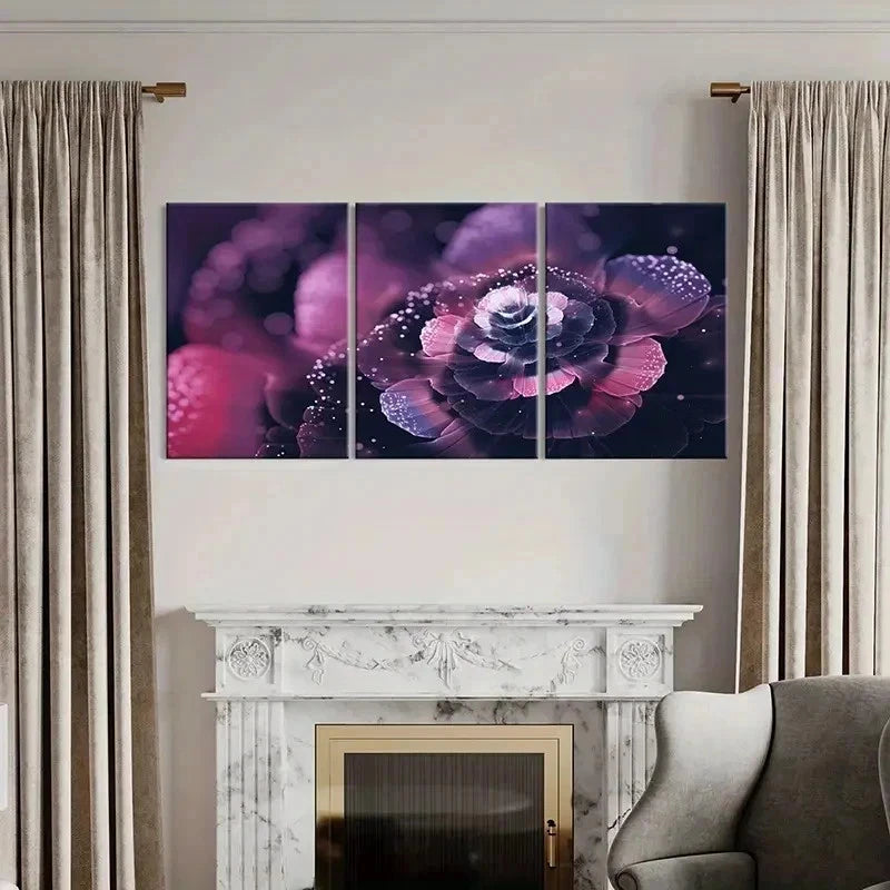 3pcs Fashion Theme Fractal Flower Abstract Wall Art Set Canvas Framed 40x60cm - High Quality Print 100% Australian Made Wall Canvas Ready to Hang
