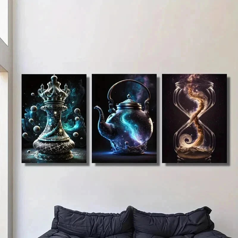 3pcs Magic Container Chess Timer Teapot Wall Art Set Canvas Framed 40x60cm - High Quality Print 100% Australian Made Wall Canvas Ready to Hang