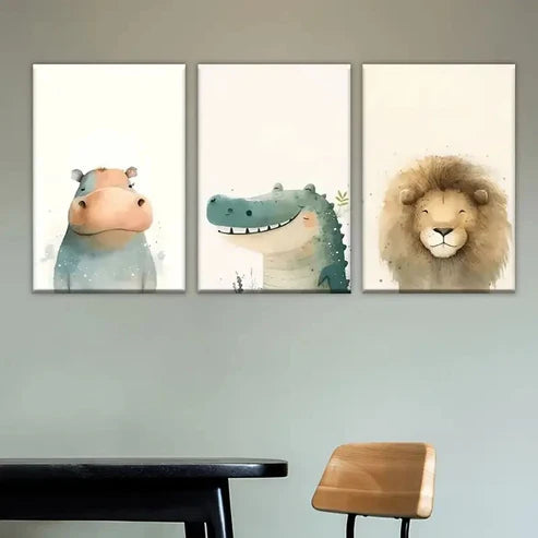 3pcs Animals (Hippo, Crocodile, Lion) Canvas Art S Wall Art Set Canvas Unframed - High Quality Print 100% Australian Made Wall Canvas - Bella Home Decor
