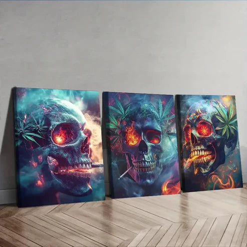 3pcs Modern Contemporary Skull Wall Art Canvas Unframed - High Quality Print 100% Australian Made Wall Canvas