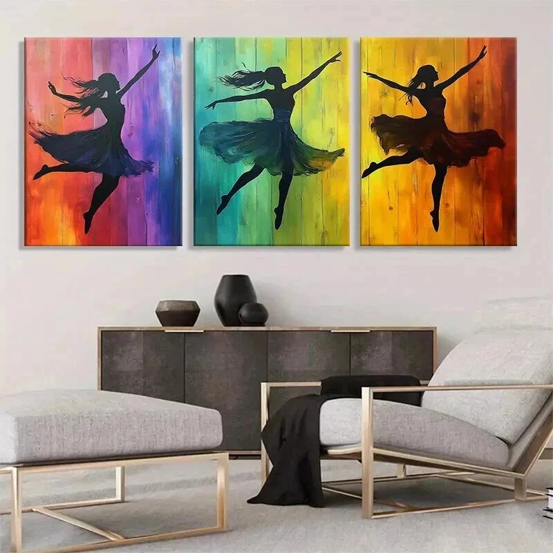3pcs Colorful Ballerina Silhouette Perfect Wall Art Set Canvas Framed 40x60cm - High Quality Print 100% Australian Made Wall Canvas Ready to Hang